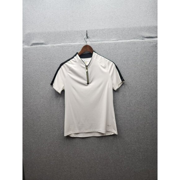 Greg Norman White & Black Short Sleeve Polo Shirt W/ Gold Zipper Accent Womens M - Picture 1 of 5